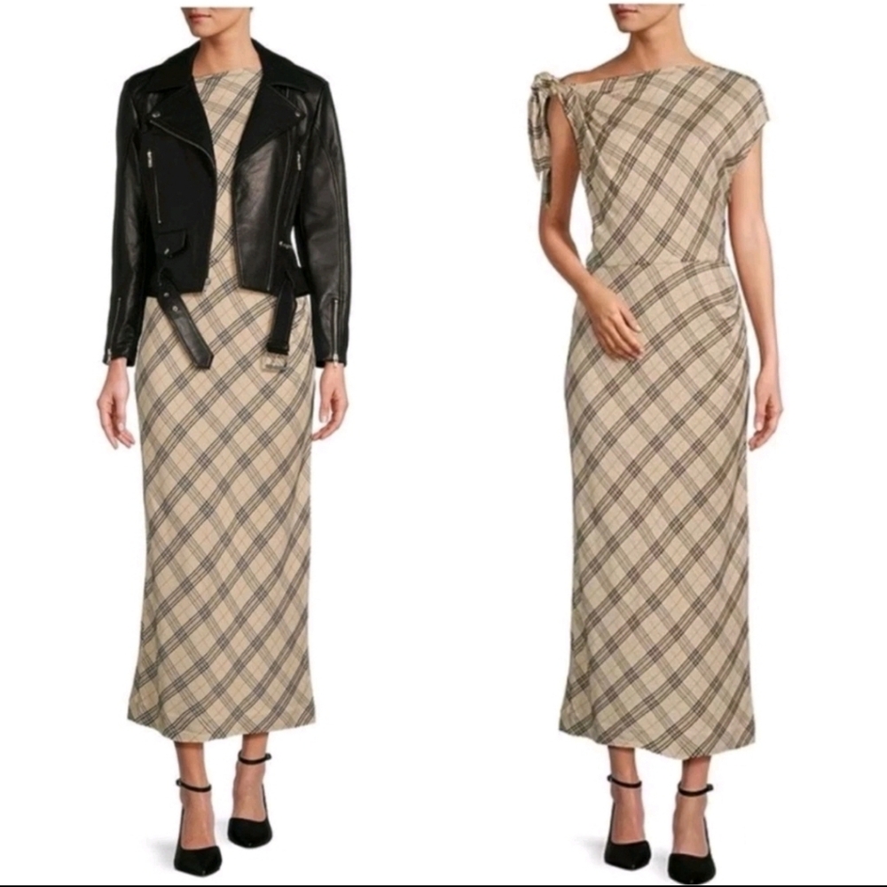 ANTONIO MELANI Addison Plaid Print Short Sleeve Sheath Midi Dress Size 14 NWT‎